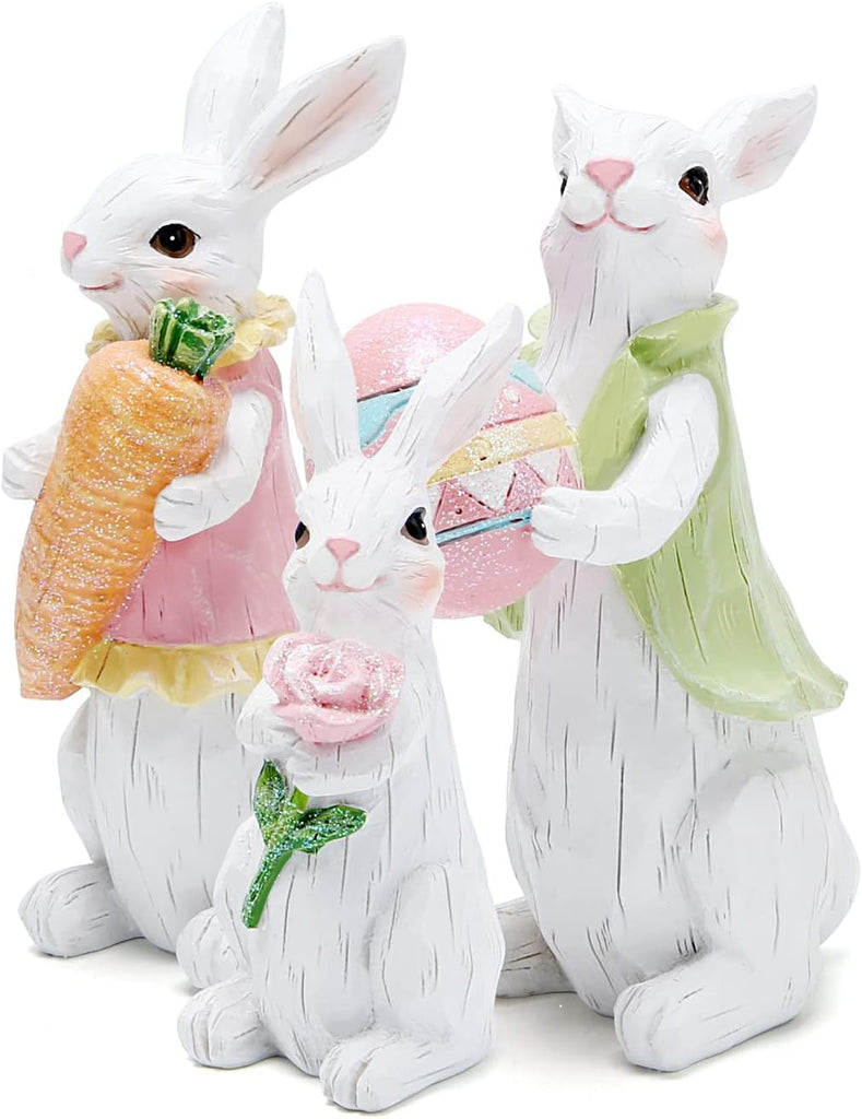 Easter Bunny Decorations Spring Indoor Home Decor Bunny Figurines (Easter White Bunny Family)
