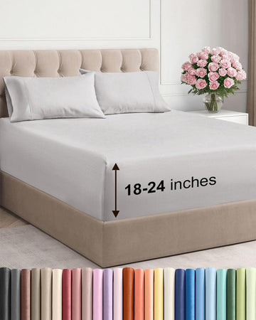 Extra Deep Cal King Sheet Set - 4 Piece Breathable & Cooling - French Grey