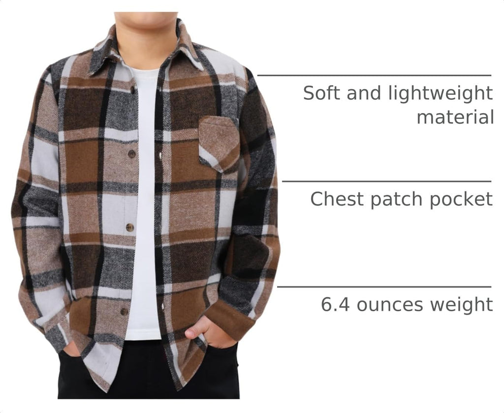 Boys Casual Button Down Shirts Kids Long Sleeve Plaid Blouses Shacket Jacket