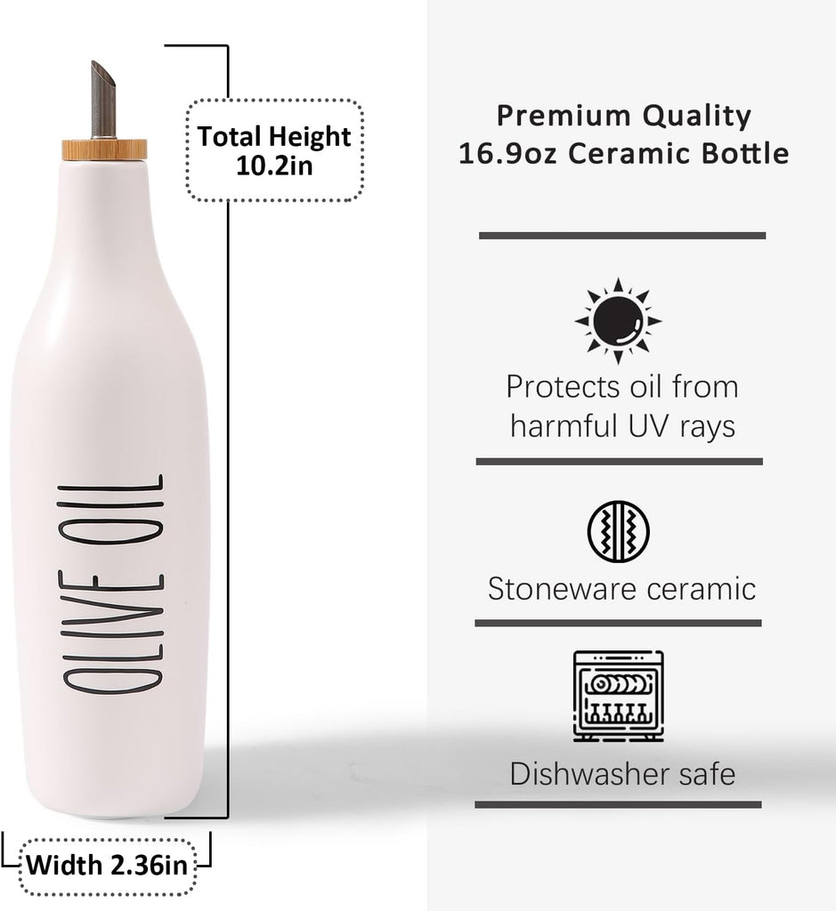 Olive Oil and Vinegar Dispenser Set, 16oz Ceramic Oil Dispenser Dispenser Bottle for EVOO Vinegar Syrups, Modern - Set of 2