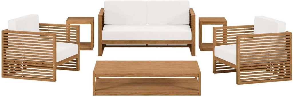 Carlsbad 6-Piece Teak Wood Outdoor Patio Set in Natural/White