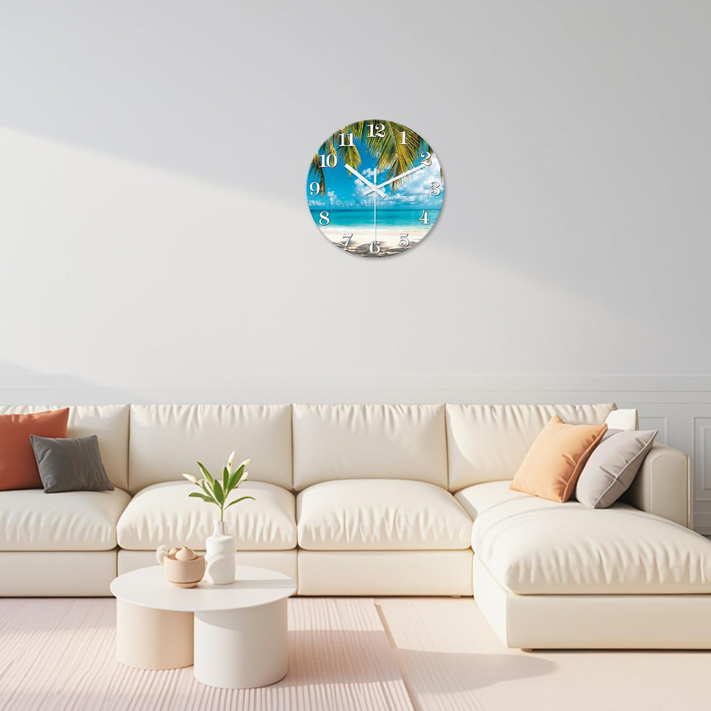Large Tropical Beach Wall Clock 20 Inch Silent