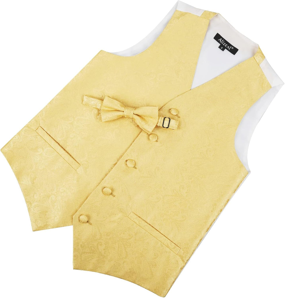 Boys 2PCS Classic Pre-Tied Paisley Bow Tie Suit Vest Set