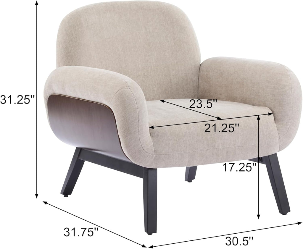 Audrey Modern Fabric Upholstered Accent Chair, Living Room Low Profile Fabric Armchair, Wooden Comfy Reading Chair