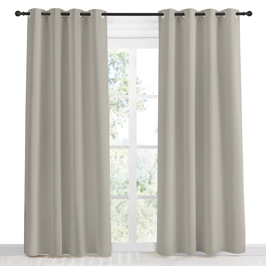 Blackout Natural Curtain, 1 Panel, W55 x L86, Thermal Insulated Solid Grommet Sound Reducing Energy Saving Window