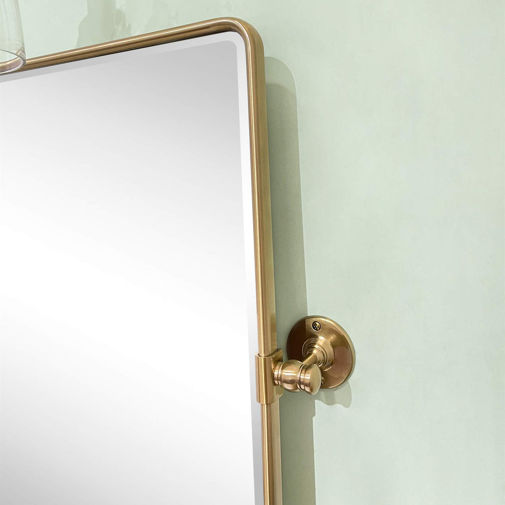 Gold Pivot Rectangle Bathroom Vanity Mirrror Farmhouse Tiltable Rounded Metal Framed Pivoting Bathroom Mirror