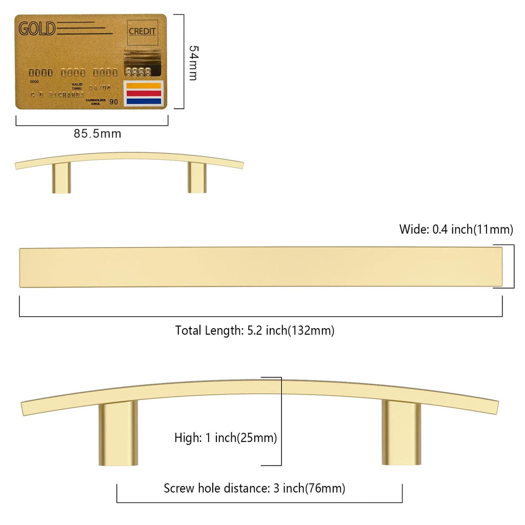 10 Pack Brushed Gold 3 Inch(76mm) Hole Centers Kitchen Cabinet Pulls Cabinet Hardware Kitchen Handles for Cabinets