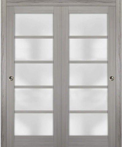 Sliding Closet Door SARTODOORS Quadro 4002 Bypass Interior Doors with Frosted Glass, MDF, 36x80, Gra