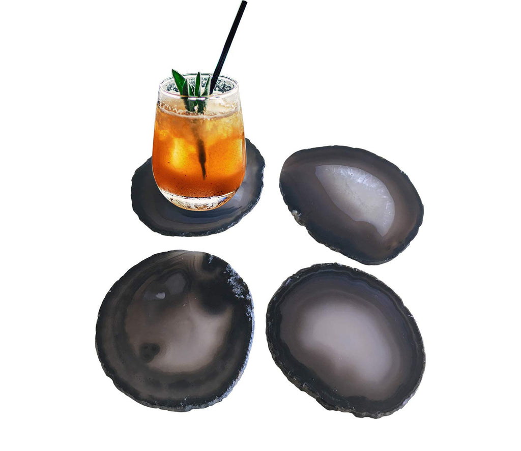 Large Black Agate Coasters Set of 4 Stone Coasters Table Decor