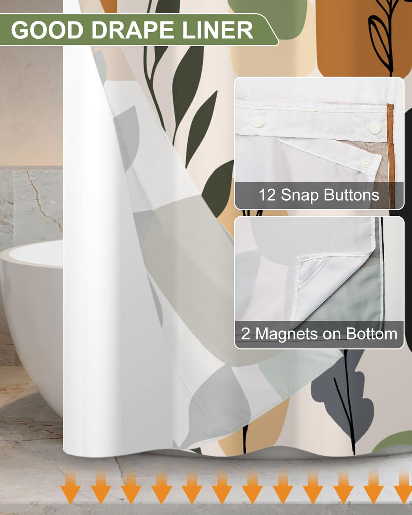 Boho & Abstract Geometric Shower Curtain with Snap in Liner Set, 71x74 Inch
