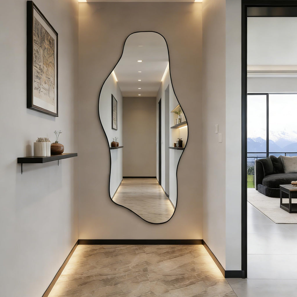 63"x30" Large Irregular Wall Mirror, Abstract Frameless Mirror