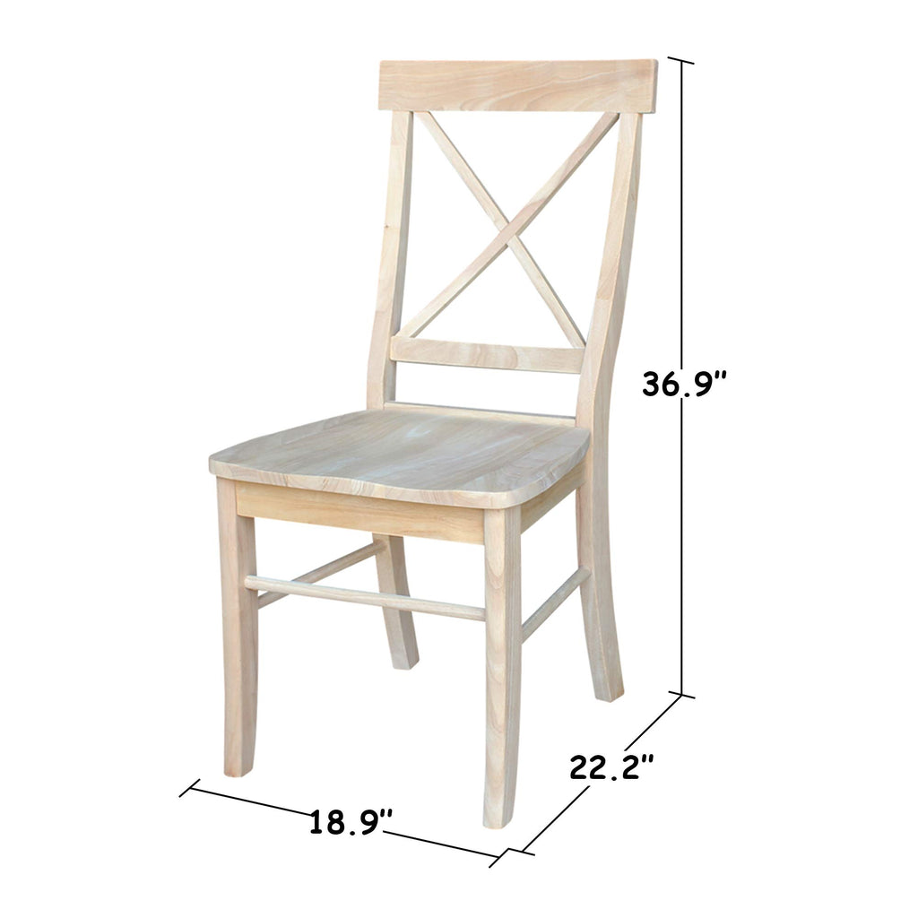 Set of 2 X-Back Solid Wood Chairs, Unfinished
