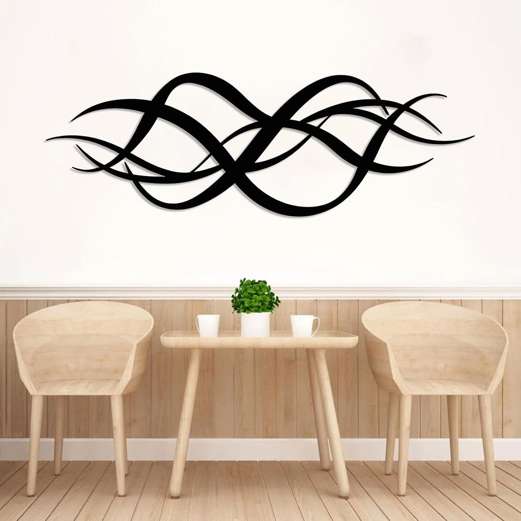 Abstract Geometric Metal Wall Art, Line Art Wall Decor, Modern Minimalist Decor (Black 1, 24"x8"/60x20cm)