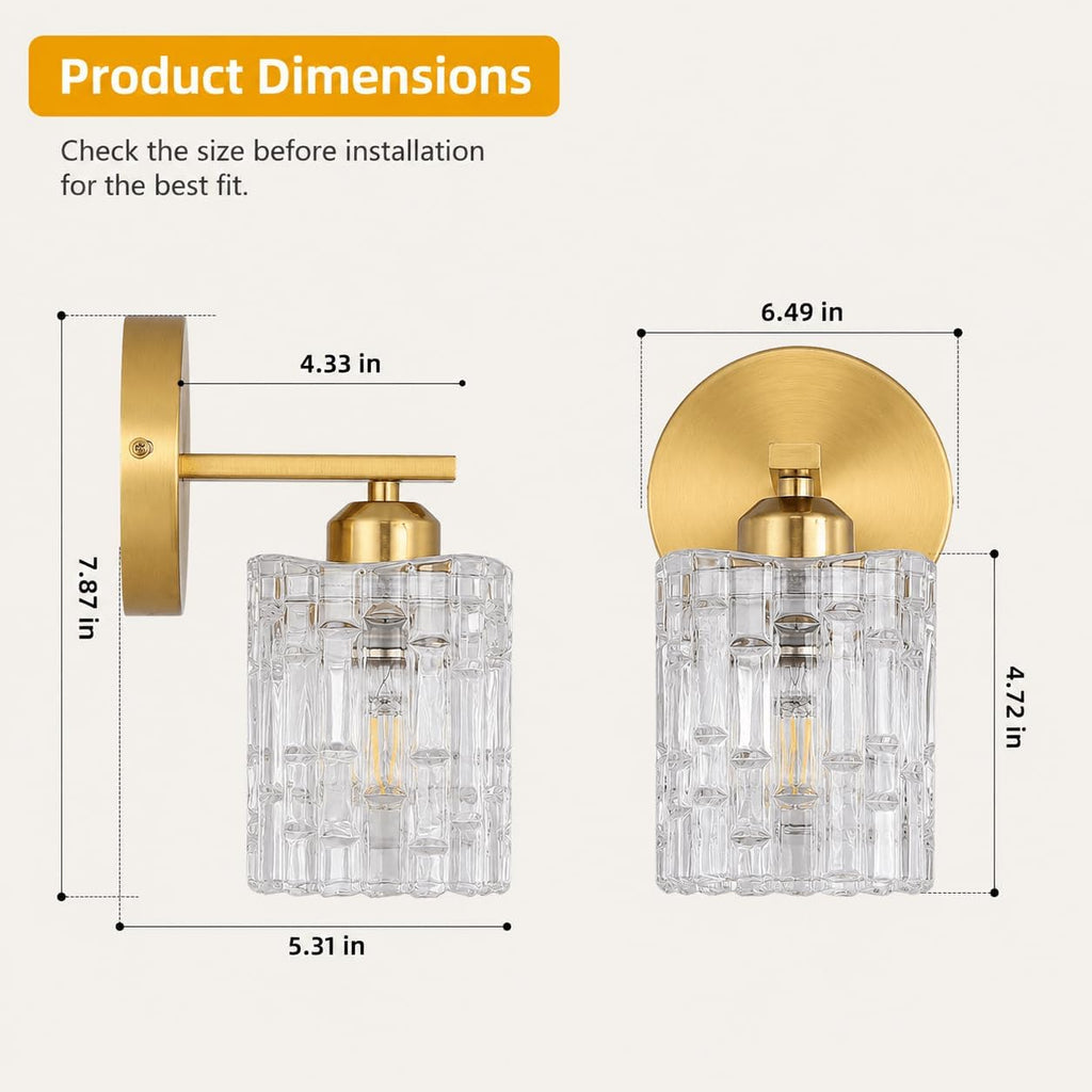 2-Pack 1-Light Modern Matte Black Crystal Wall Sconces, Hardwired Indoor Bathroom Vanity Light Fixtures, Crystal Over