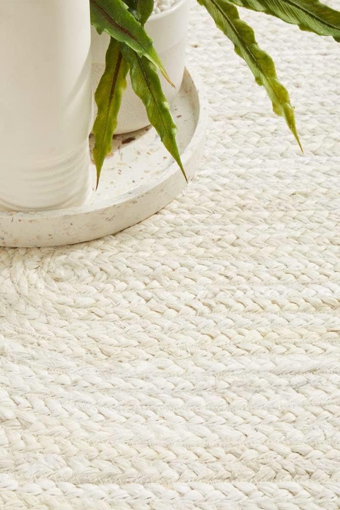 Handwoven Jute Area Rug- Off-White Round Rustic Vintage Beige Braided Reversible Rug- Eco Friendly Rug , Farmhouse