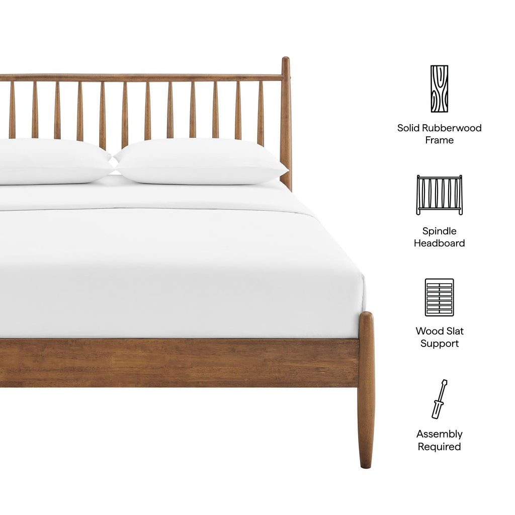 Zane King Size Spindle Bed in Walnut - Solid Wood Platform Bed Frame with Headboard, No Box Spring Needed