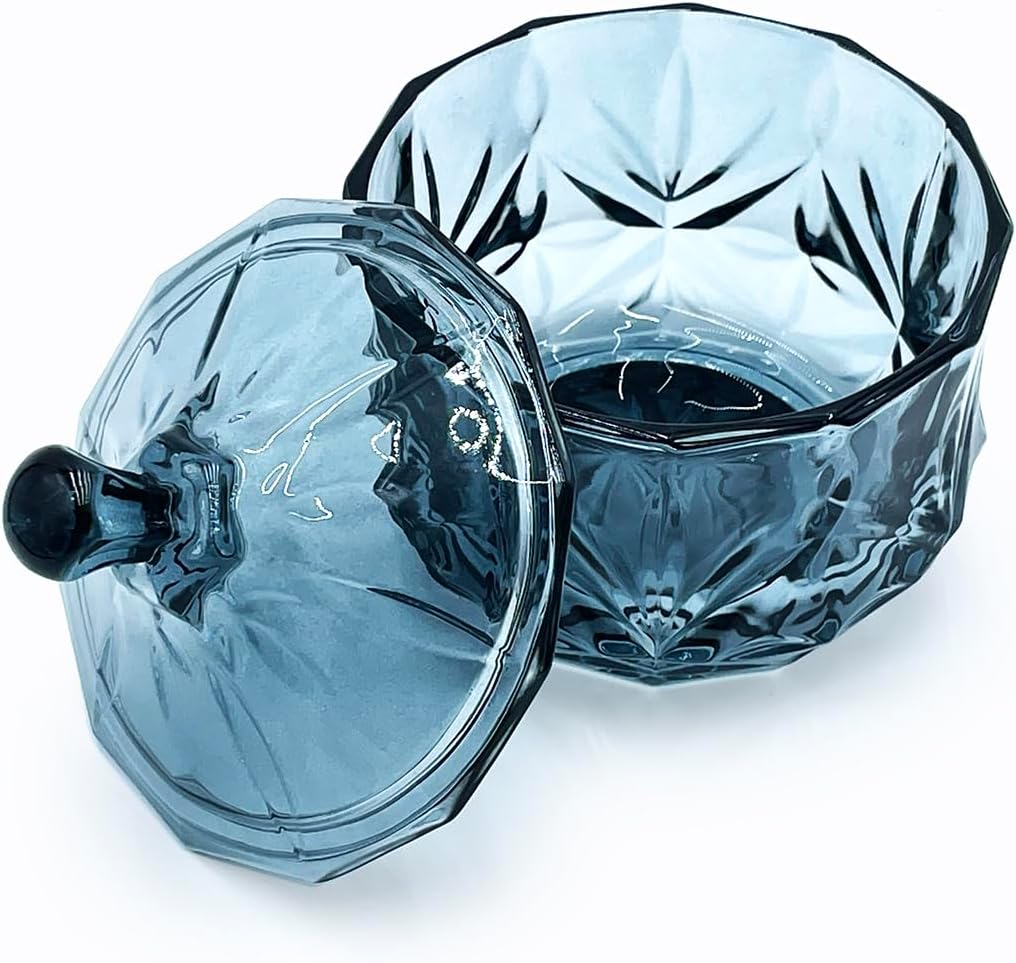 8oz Glass Candy Dish with Lid,Small Crystal Candy Jar,Apothecary Jar for Cotton Balls,Q Tips, Small