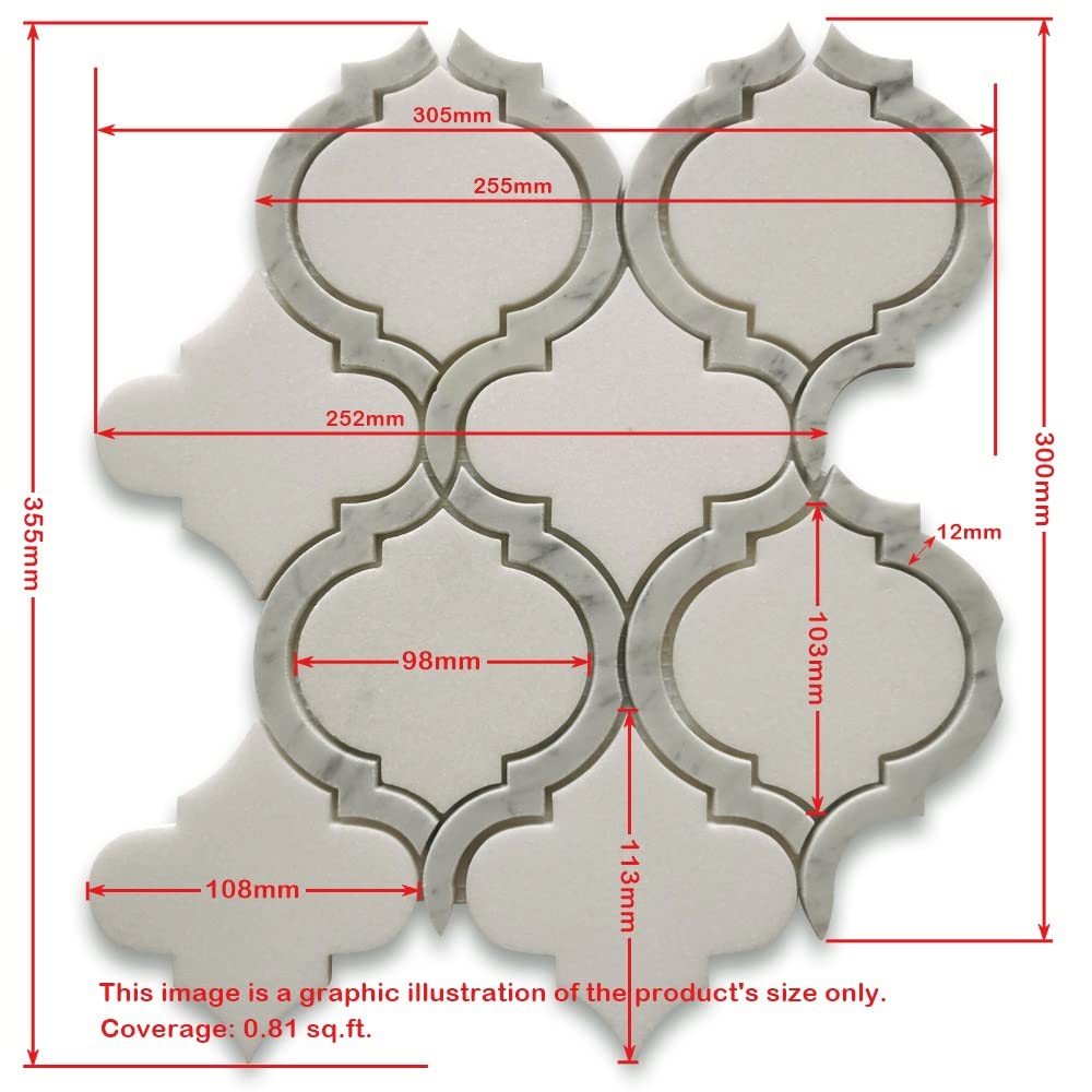 Thassos White Marble Waterjet Arabesque Baroque Grand Lantern Mosaic Tile w/Carrara White Outline Honed Kitchen Bath