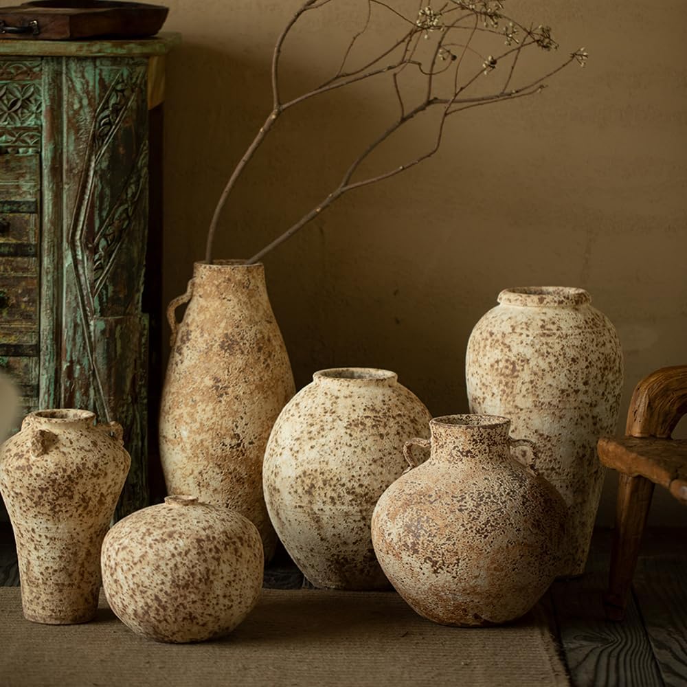 Ceramic Rustic Farmhouse Vase,Extra Large Terra Cotta Vase, Huge Pottery Decorative Flower Vases Entryway Table