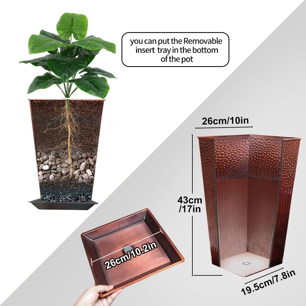 2 Pcs Pack Metal Tall Tapered Planter Pots Steel Large Square Planter Flower Pot with Drainage Holes for Indoor