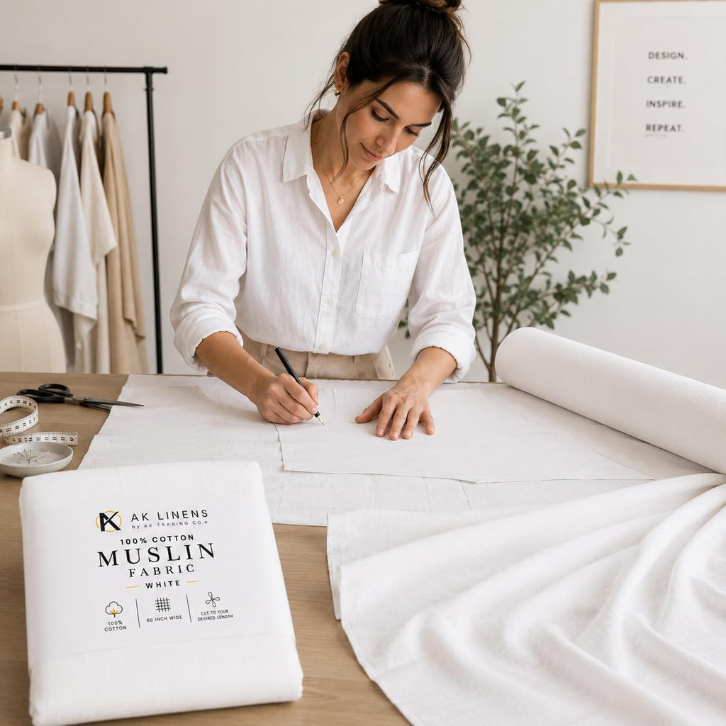 Muslin Fabric/Textile Bleached - Draping Fabric - Bleached White 1 Yard Medium Weight - 100% Cotton (60in. Wide)