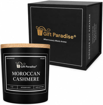 Moroccan Cashmere Soy Wax Candle - 7 oz Luxury Scented Candle with Crackling Wooden Wick, Warm Amber, Cashmere & Soft
