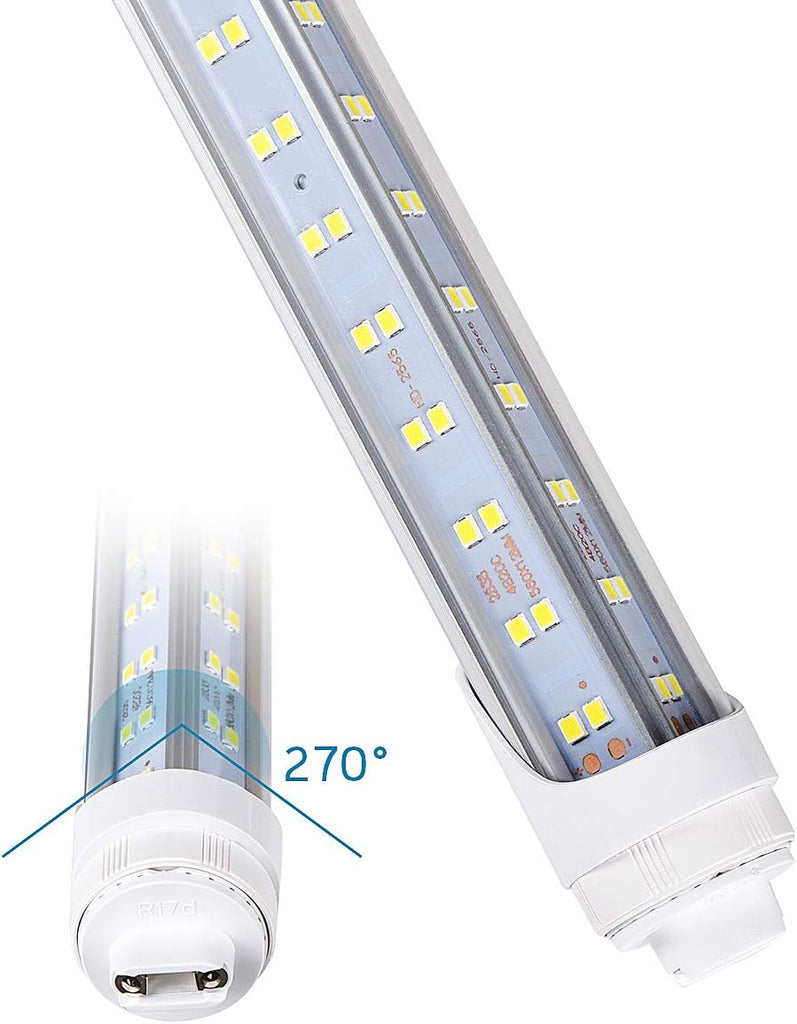 10 PCS-R17D/HO 8FT LED Bulb - Rotate V Shaped, 5000K Daylight 100W, 14500LM, 110W Equivalent F96T12/DW/HO, Clear