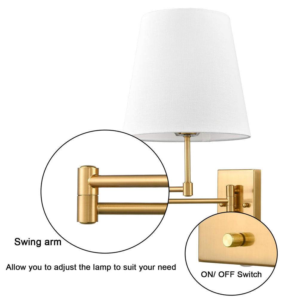 Gold Swing Arm Wall Lamp Brass Wall Sconces with Linen Shade
