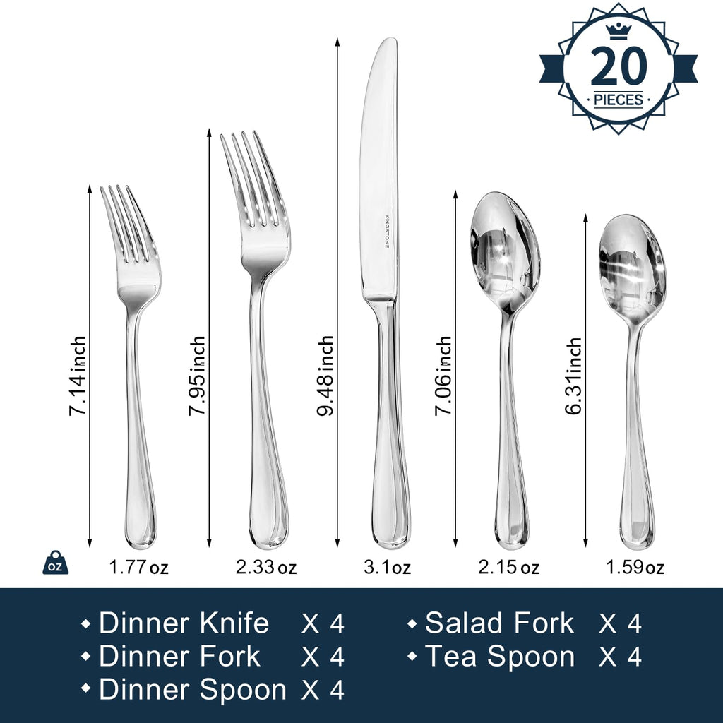 Silverware Set for 4, 20 Piece Stainless Steel Flatware Cutlery Utensil Set