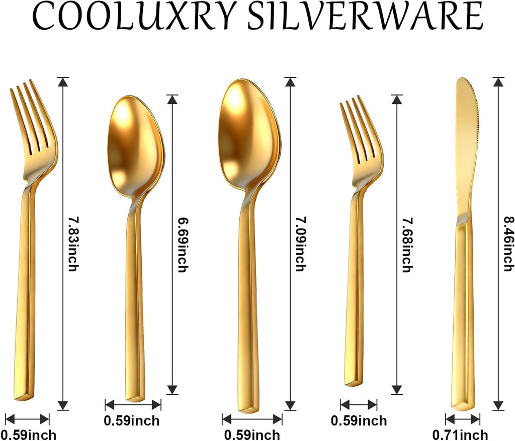 Matte Gold Silverware Set, Stainless Steel Flatware Set, Dishwasher Safe