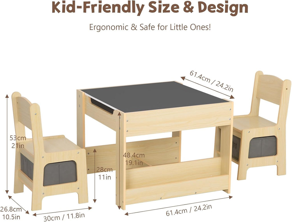 4 in1 Kids Table and Chair Set with Storage Drawer and Book Rack