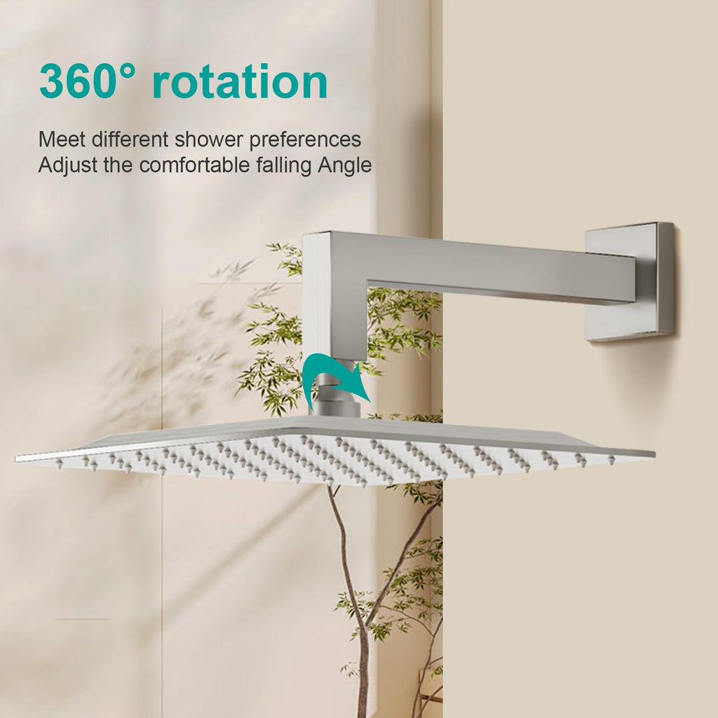 Square Rain Shower Head, High Flow Stainless Steel,Work with any decorative style,All Metal Rainfall Shower Head