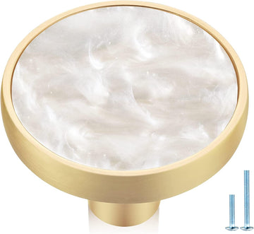 12 Pack Round Gold Cabinet Drawer Knobs,1-1/4 Decorative Pearl Drawer Pulls,Brushed Brass Furniture Hardware Door