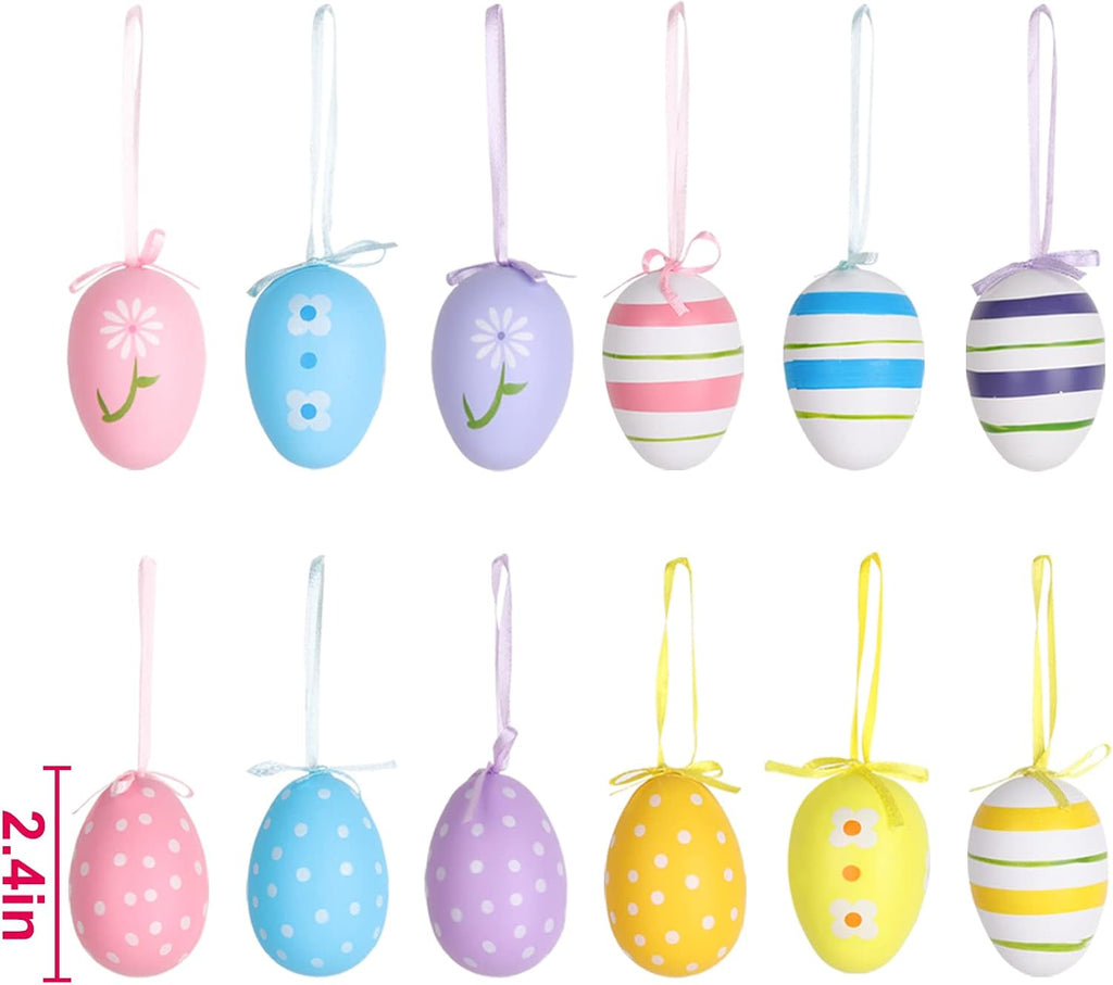 23.2" Lighted Birch Tree with Colored Egg Tree Ornaments, Easter Table Decor with Lights, Kids School Party - Set of 12