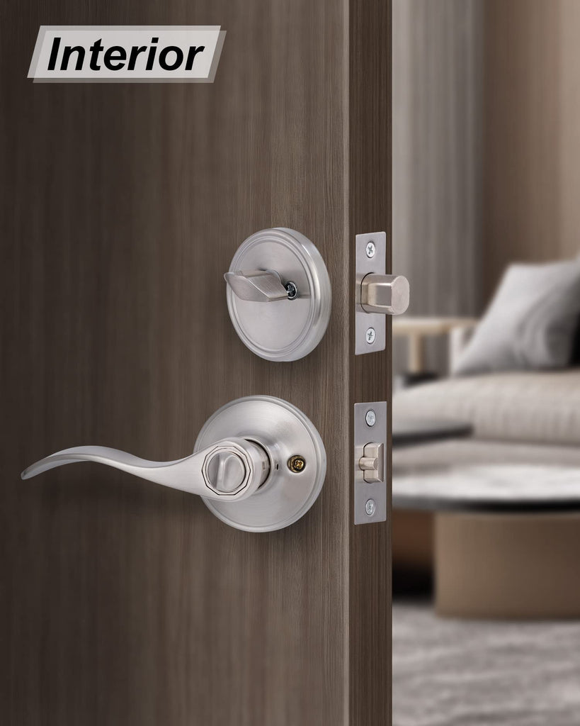 Keyed Alike Front Door Lever Lockset with Single Cylinder Deadbolt Combination Set, Exterior Door Knob with Lock and