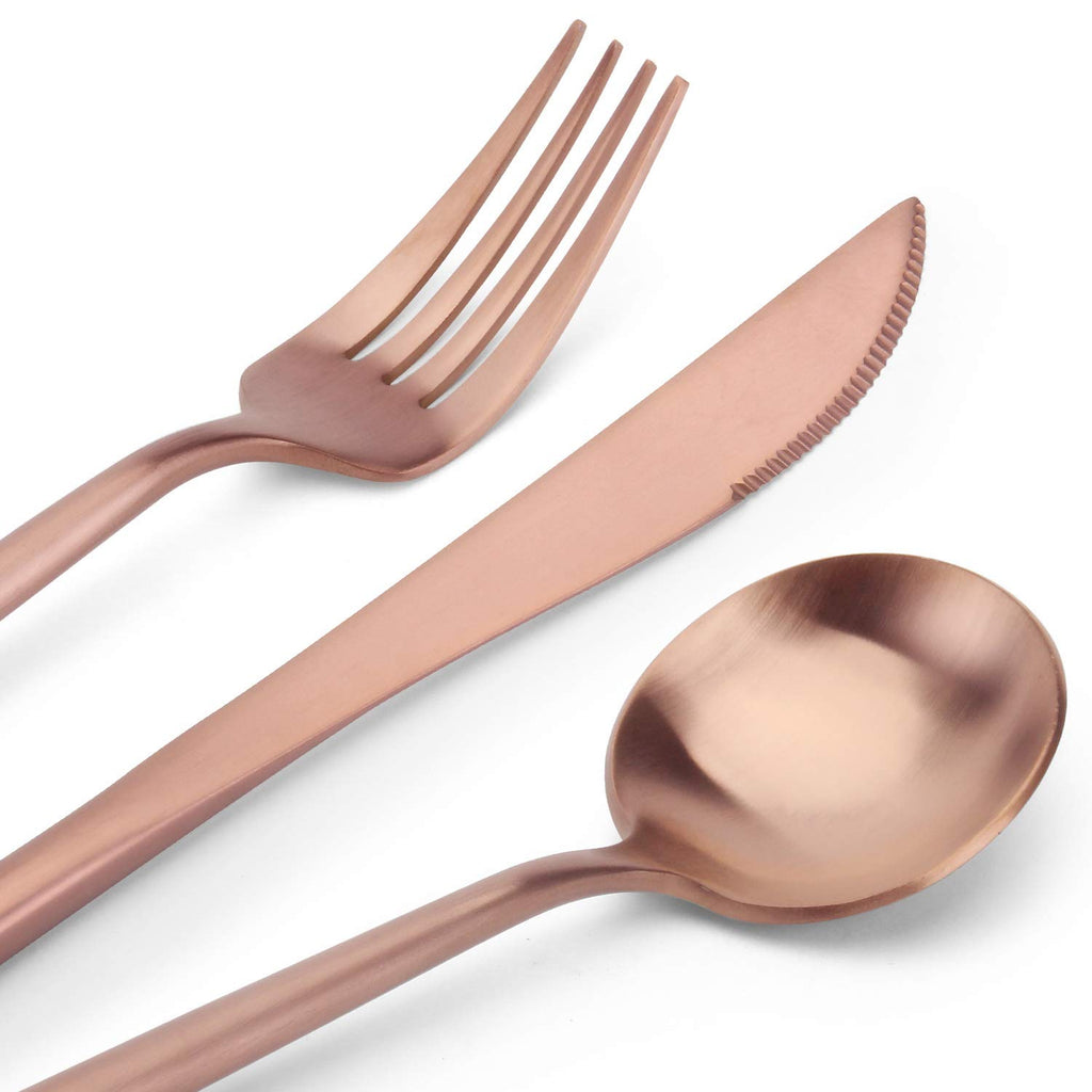 Matte Copper Silverware Set, 20-Piece Stainless Steel Satin Finish Flatware Set Service for 4, Kitchen Utensil Set