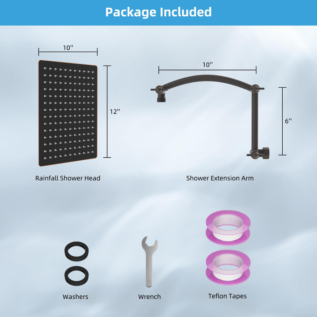 12'' Rain Shower Head with 16'' Extension Arm, Oil Rubbed Bronze
