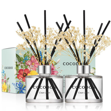 Preserved Real Flower Reed Diffuser/Clean Linen / 6.7oz(200ml) / 2 Pack/Reed Diffuser Set, Oil Diffuser & Reed
