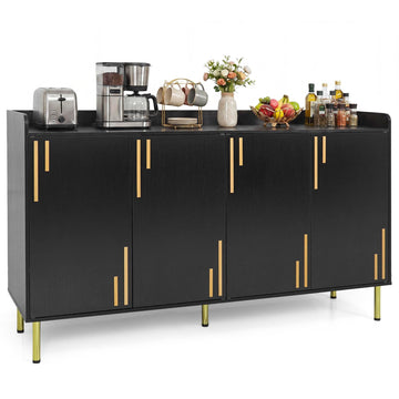 Kitchen Sideboard Buffet Cabinet with 4 Doors, 55" Long Kitchen Buffet Cabinet with 5 Gold Coated Metal Legs, Modern