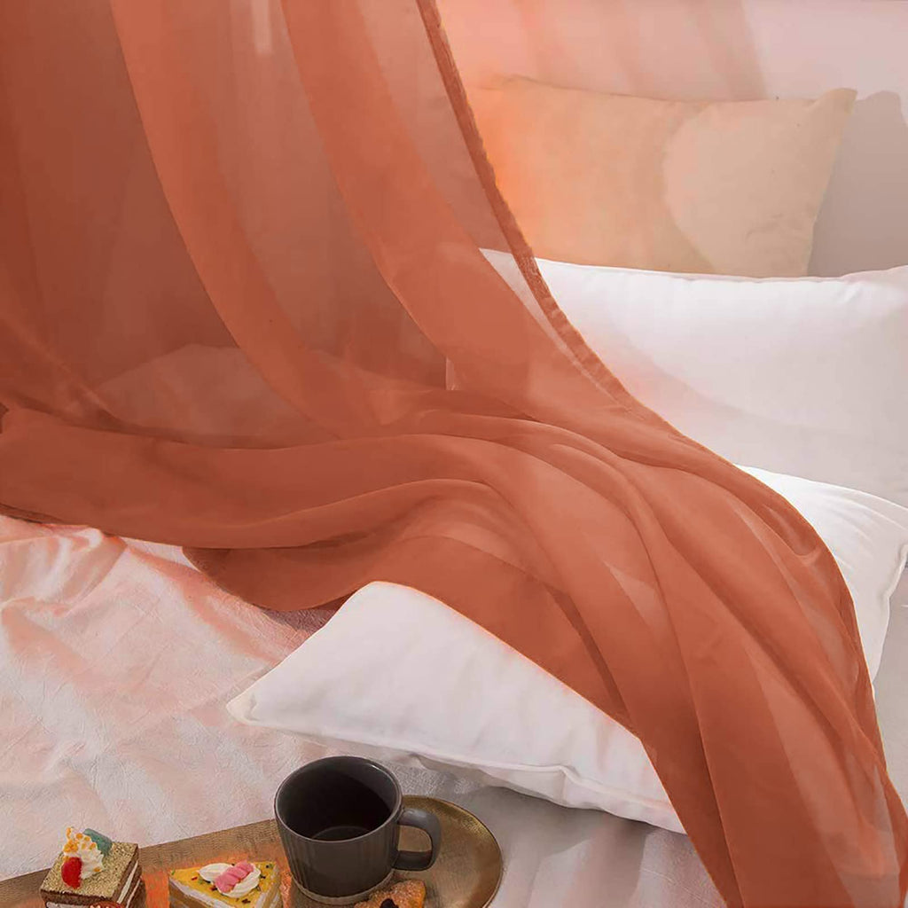 Fall Extra Long Sheer Scarf Valance 37"x216" Burnt Orange One Panel