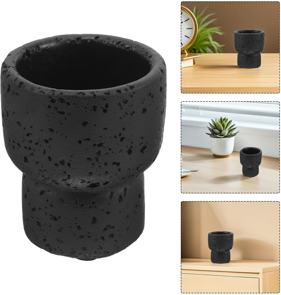Cement Match Holder Jar with Faux Lava Stone Design Black Matchstick Storage Container for Match Boxes Easy to Move