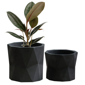 Designer Geometric Ceramic Black Plant Pot Succulent Pots Cactus Planters Set 2 Indoor Outdoor Small Flower Pot Set