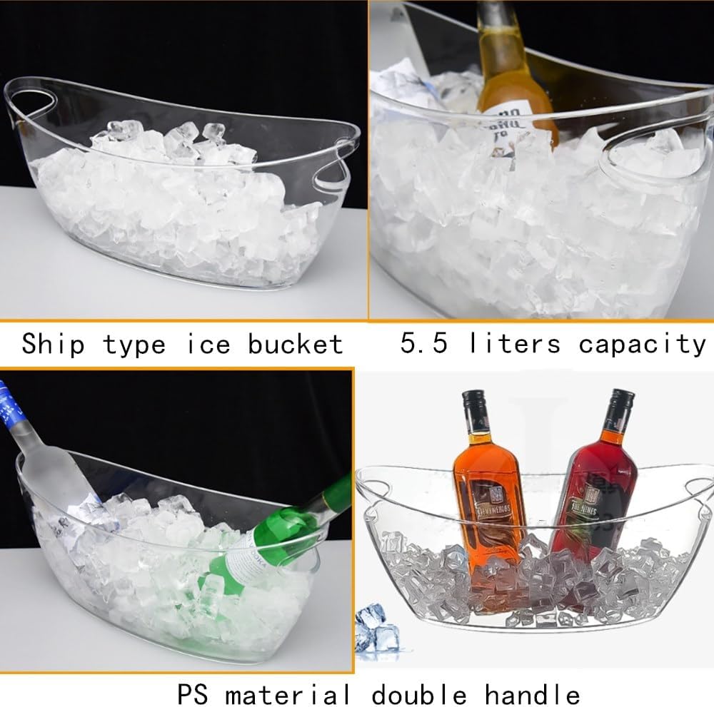 Ice Buckets for Parties, 5.5 Liter Large Clear Acrylic Food Grade Ice Bucket, Mimosa Bar Supplies Beverage Tub