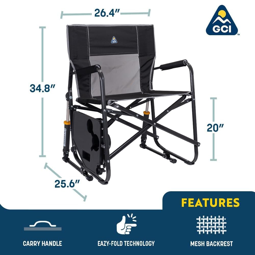 Freestyle Rocker XL with Side Table Camping Chair | Portable Folding Rocking Chair with Solid, Durable Armrests