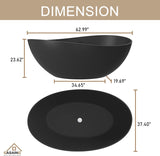63" Free Standing Tub, Matte Black Stone Resin Freestanding Bathtub Solid Surface Soaking Tub with Drain, Drain Hose