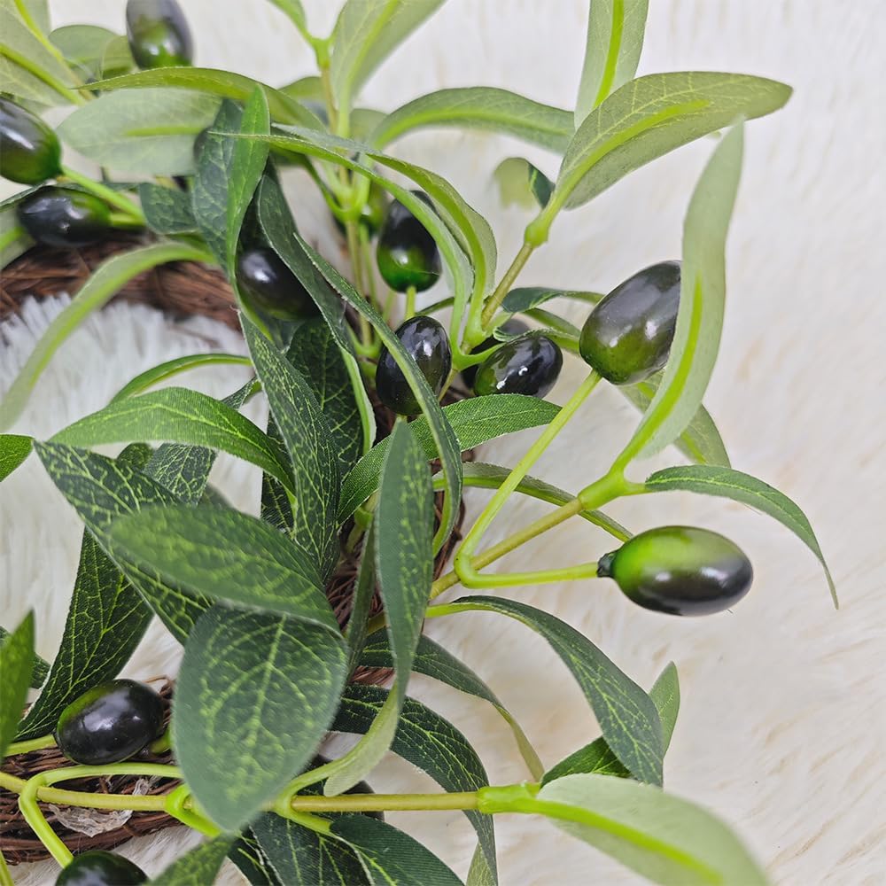 Artificial Green Olive Wreath Faux Kitchen Cabinet Wreaths - Set of 2