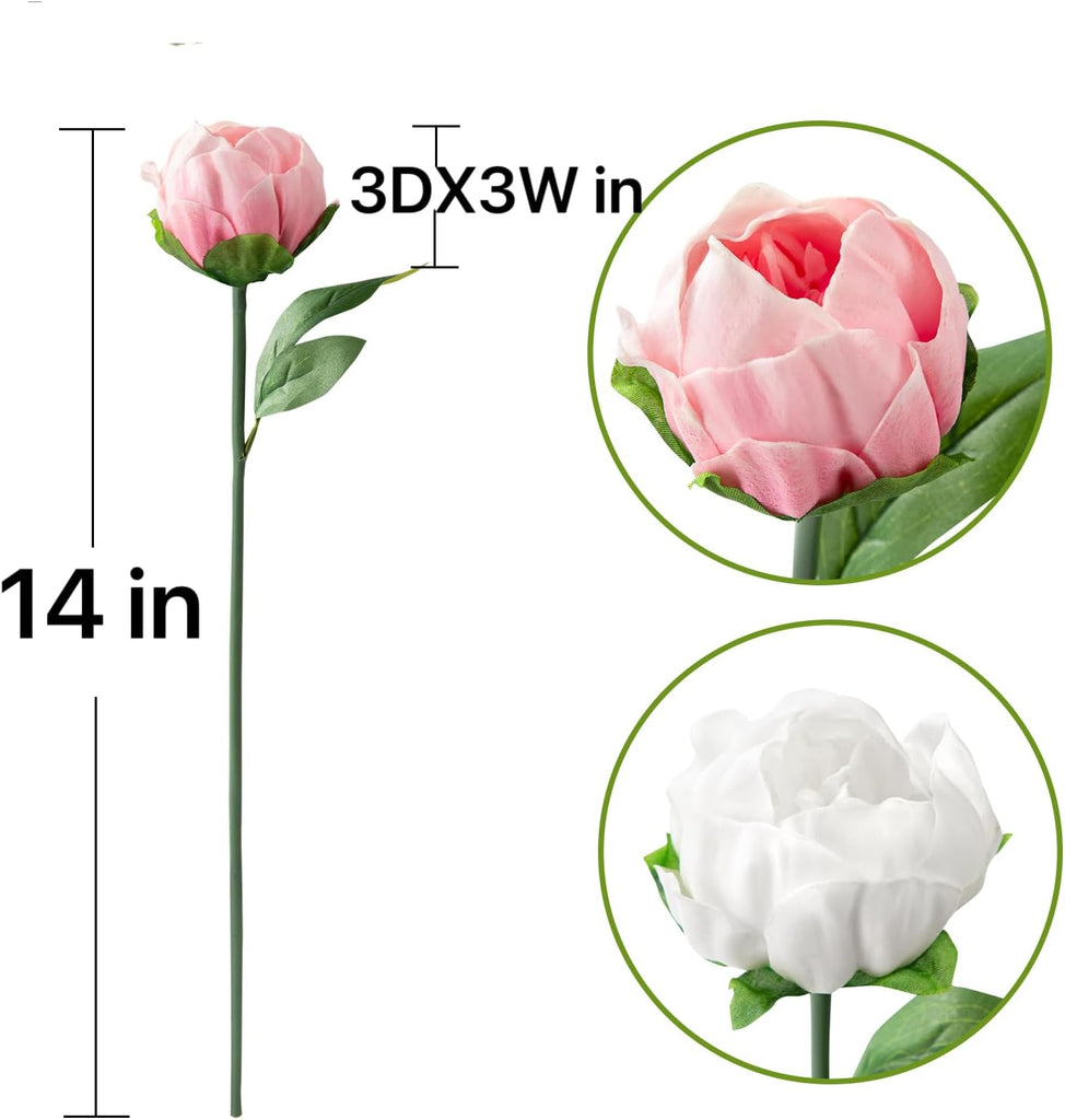 Artificial Peony Flowers 14 Inch Blush Pink Real Touch Faux Peonies (6 Flowers, 2 Buds) Decor, Table & Entryway - Set of 6