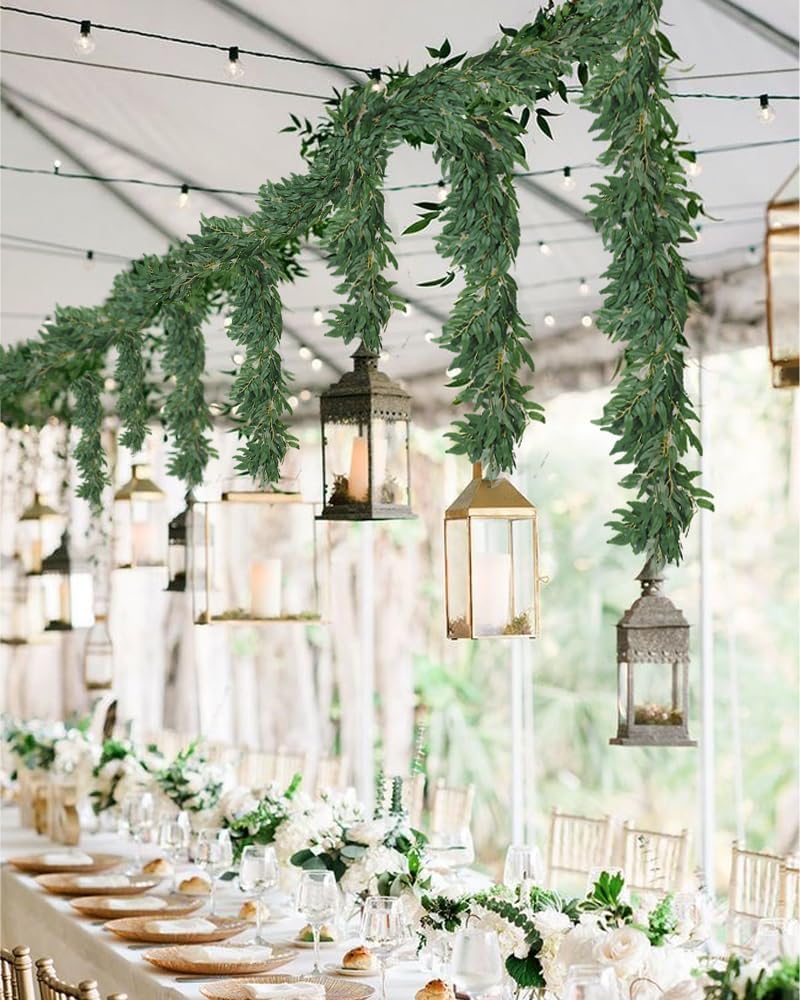 2P Artificial Willow Leaves Vine Twig 6.2Ft Thick Silk Leaf Garland - Set of 2