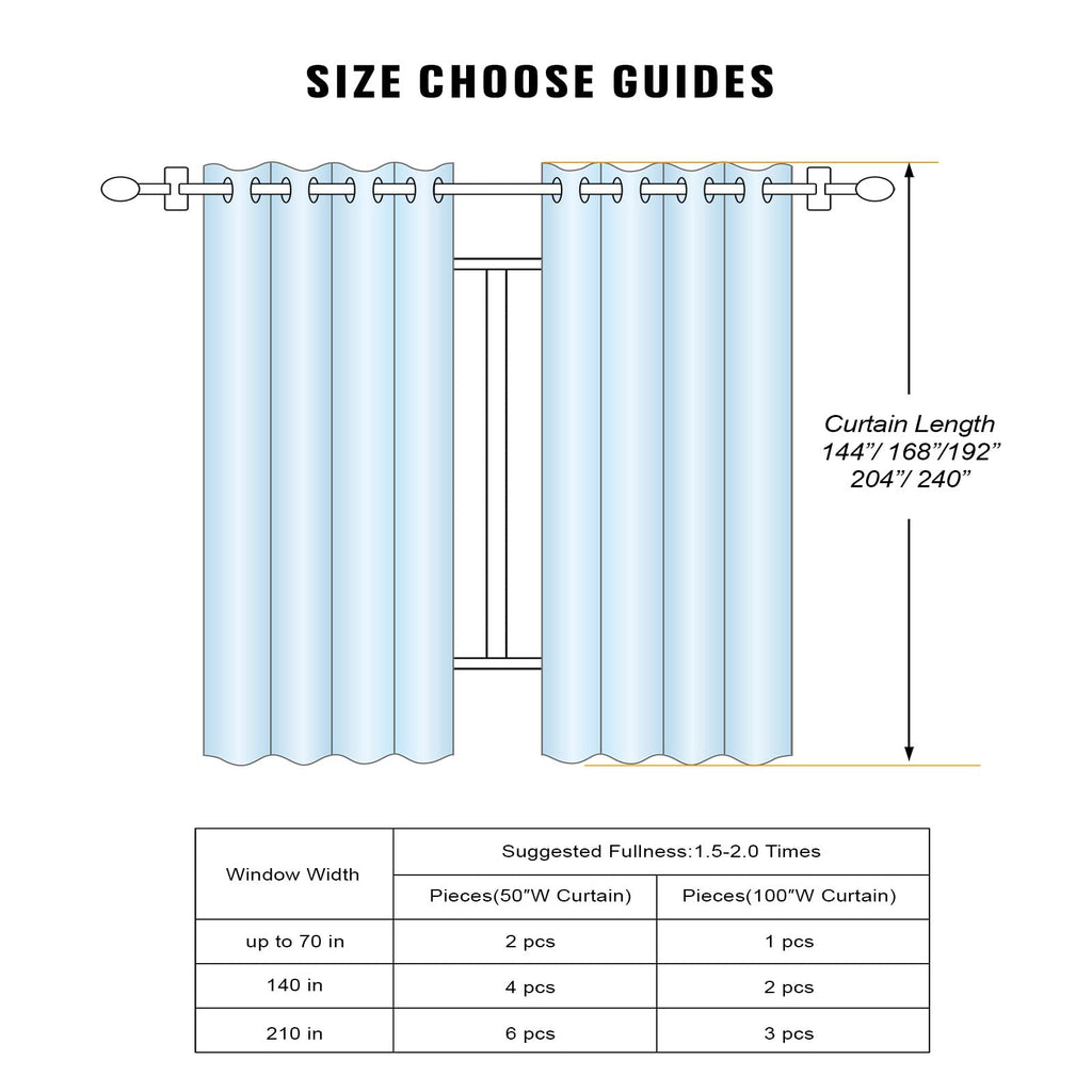 Extra Long Blackout Curtains, Black, 52"x96", 2 Panel