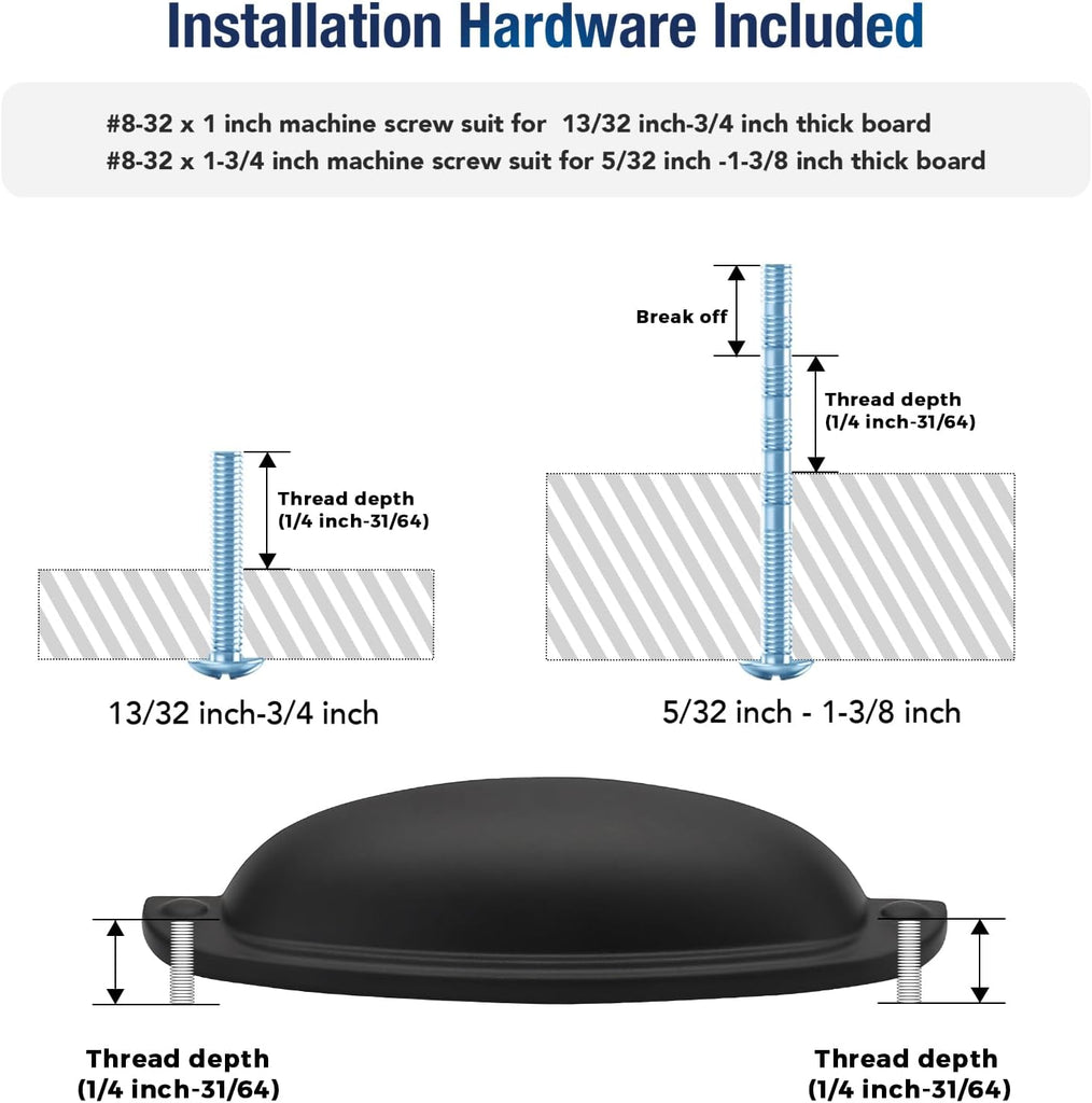 10 Pack Cup Pulls 3-3/4" (96mm) Hole Center - Matte Black Zinc Alloy Cabinet Handles for Drawers, Dressers, Kitchen &